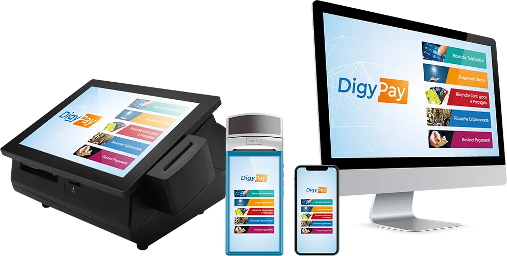 DigyPay su terminale, POS portatile, smartphone e computer