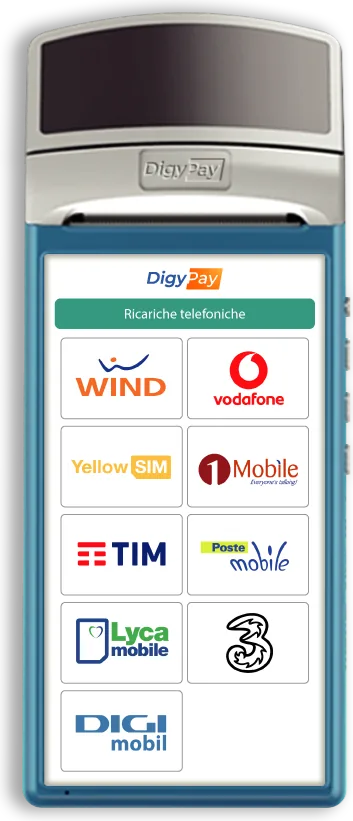 Schermata DIGYPOS: Ricariche telefoniche